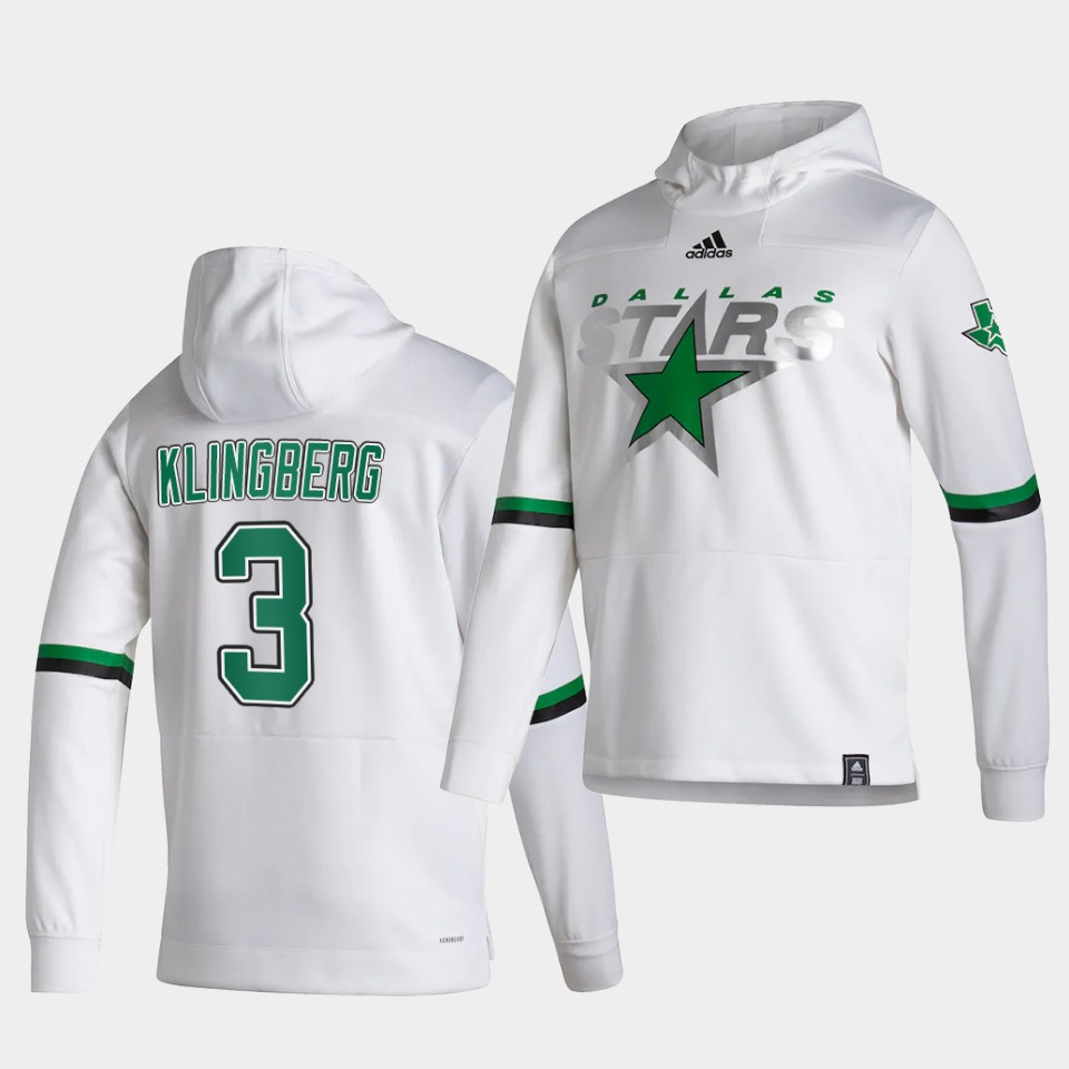 Men Dallas Stars #3 Klingberg White NHL 2021 Adidas Pullover Hoodie Jersey->customized nhl jersey->Custom Jersey